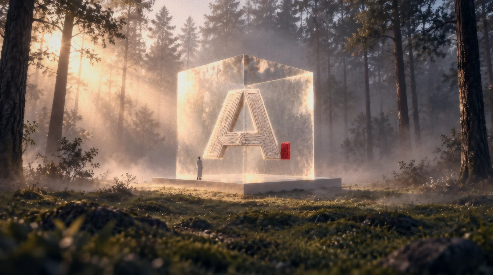 AUTR glass cube in a sunlit forest