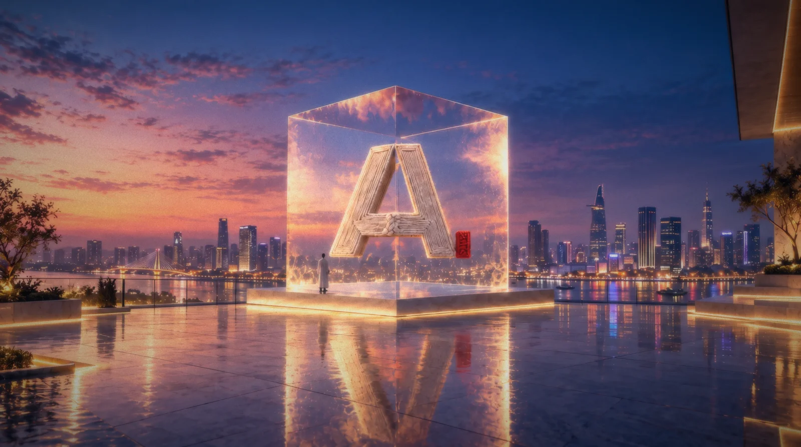AUTR glass cube above the Saigon skyline