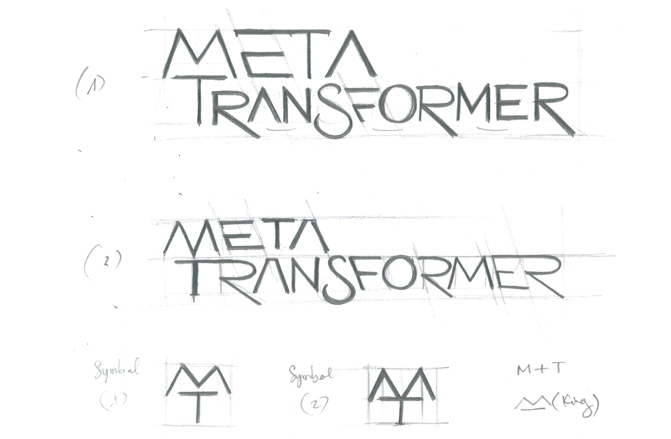 Hand-drawn Meta Transformer wordmark sketches